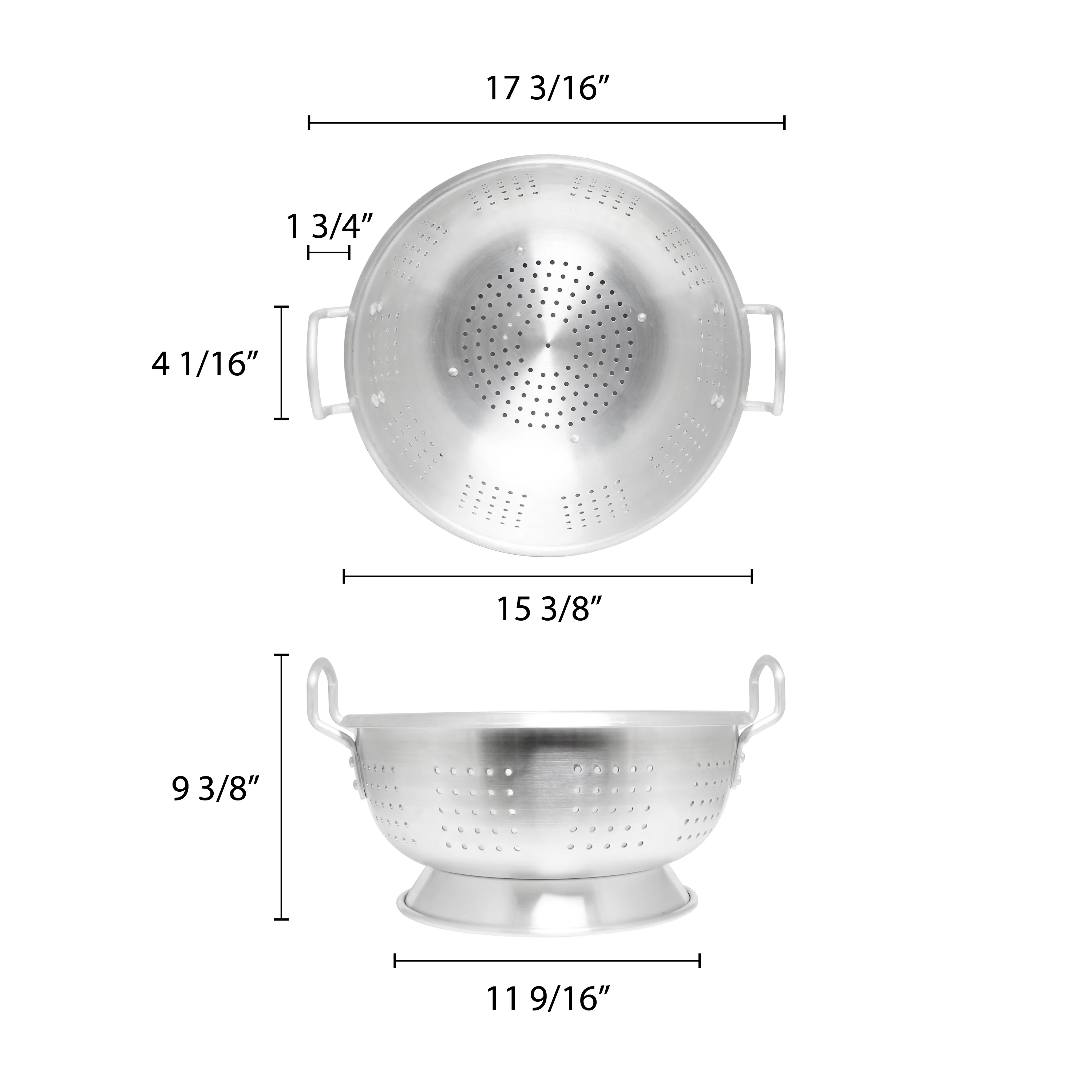 Excellante 12 quart Aluminum colander with base and handle, heavy duty (2 millimeter), comes in each