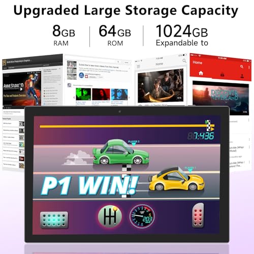 Android Tablet 10 inch 2 in 1 Tablets with Keyboard Case Mouse Stylus, 12GB RAM 128GB ROM 1TB Expand, Quad-Core 2.0GHz CPU Tablet PC, 5G WiFi 6 BT 5.0, 8MP Camera, Google Certified Tableta