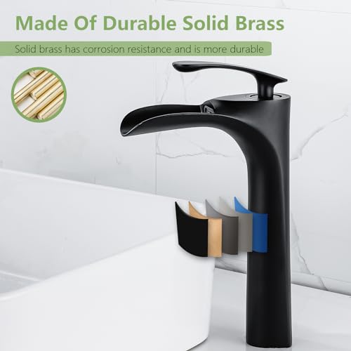 Bathroom Vessel Sink Faucet, Waterfall Oil Rubbed Bronze Bathroom Faucet, Vessel Faucet, Tall Body 1 Hole Single Handle with Pop Up Drain Combo Vanity Mixer Tap Basin Bowl Sink