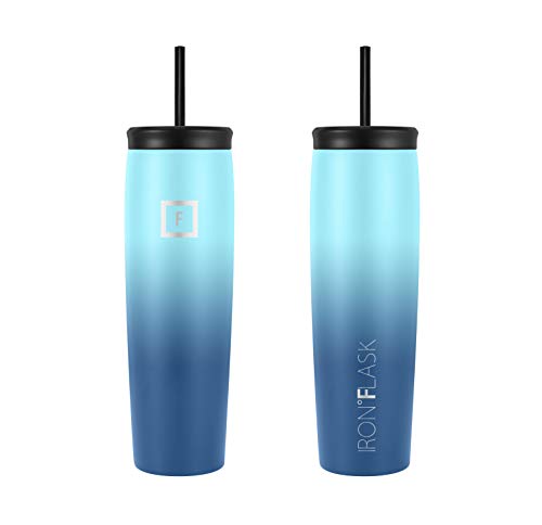 IRON °FLASK Nomad Tumbler - 2 Lids Straw/Flip, Vacuum Insulated Stainless Steel Bottle, Double Walled, Drinking Cup, Thermo Coffee Travel Mug, Water - Blue Waves, 16 Oz