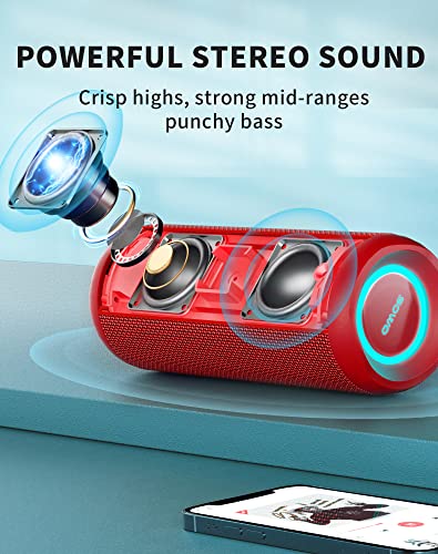 Wireless Portable Speaker,IPX7 Waterproof Bluetooth Speaker, 25W Loud Stereo Sound, Bassboom Technology, TWS Pairing, Built-in Mic, 16H Playtime with Lights for Home Outdoor - Black