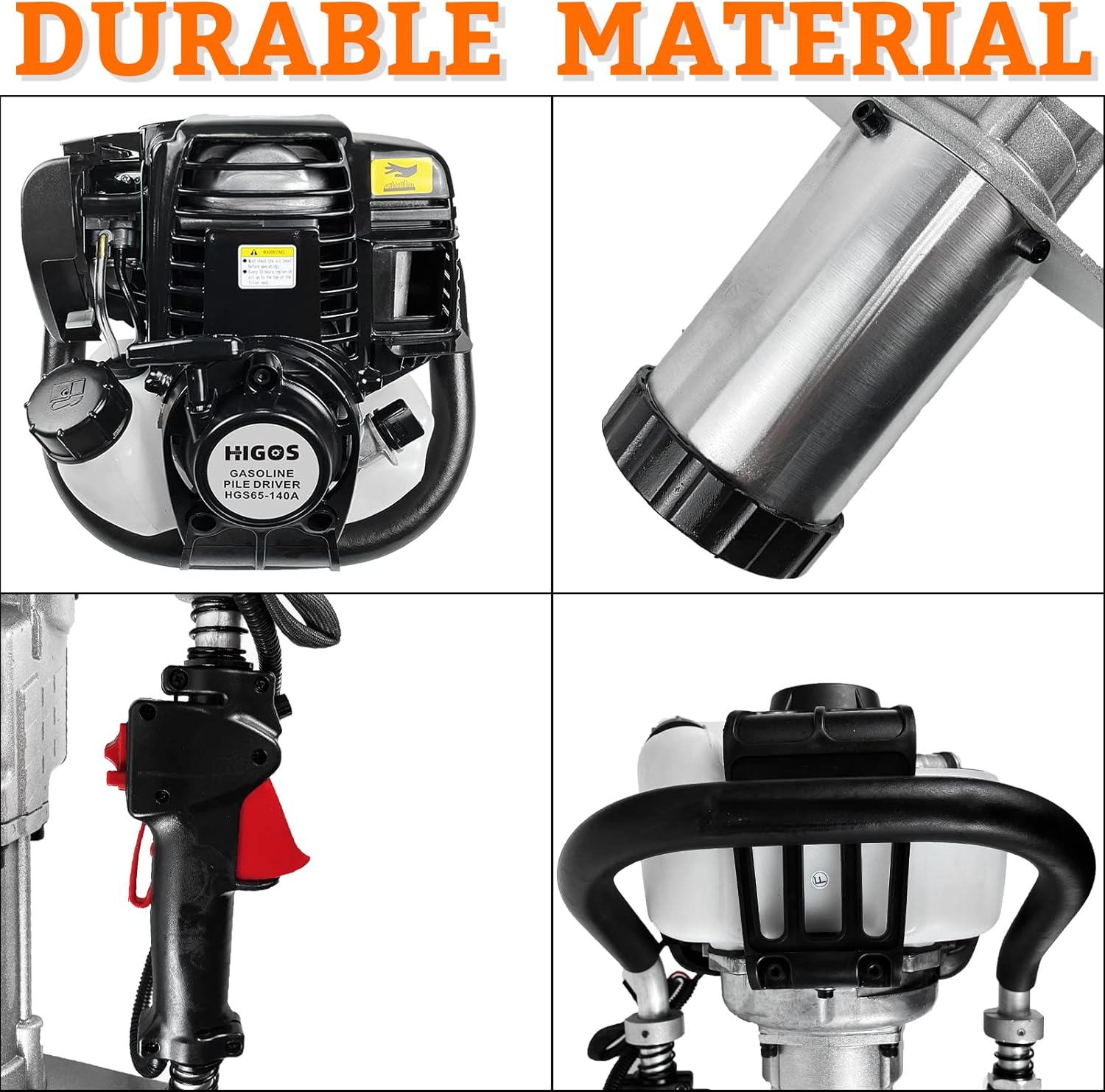 Gas Powered 4-Stroke T Post Driver Hammer Drills, 37.7CC Gasoline Engine Pile Driver, Air Cooling Single Cylinder Gasoline Petrol Garden Fencing Tool Machine with 2 Post Driving Head