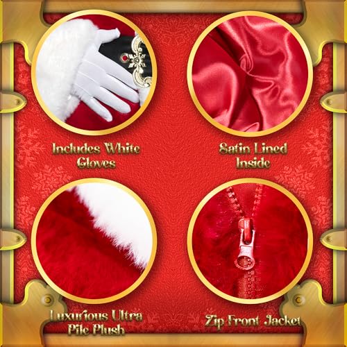 UNDERWRAPS Professional Grade Santa Suit - 11 PIECE Luxurious, Christmas Suit Red Santa Claus Costume, Soft Plush Costume