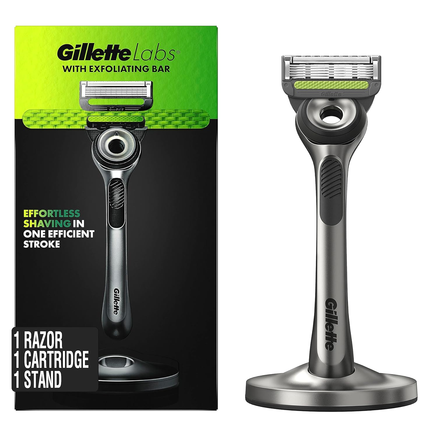 GilletteLabs with Exfoliating Bar by Gillette Razor for Men - 1 Handle, 1 Razor Blade Refill, Includes Premium Magnetic Stand