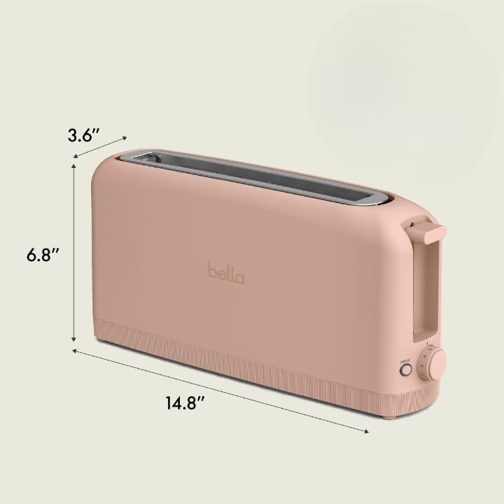 bella 2 Slice Slim Toaster, Fits-anywhere™ Kitchenware, 6 Setting Shade Control with Reheat & Cancel Buttons, Removable Crumb Tray, 10” Long Slot, Anti Jam & Auto Shutoff, 900 Watt, Oatmilk