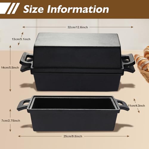 2 in 1 Cast Iron Bread Pan with Lid,9×5 Inch Cast Iron Loaf Pan 2 Piece Set,Include Bread Lame,Dough Scraper,Baking Supplie kit for Baking Homemade Sourdough and Meatloaf