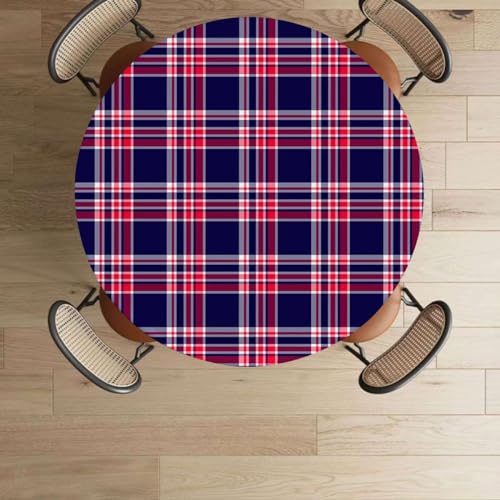 Multicolor Fitted Tablecloth for Round Table Old Fashioned Scottish Tartan Country Style Anti-Tear Wipeable Elastic Round Tablecloth Plaid Fits up 45