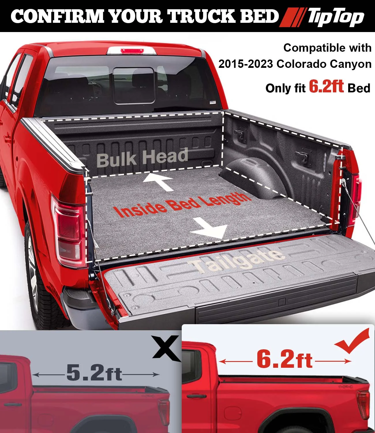 TIPTOP Tri-Fold Hard Tonneau Cover Truck Bed FRP On Top For 2015-2023 Colorado / Canyon 6.2ft Bed (74