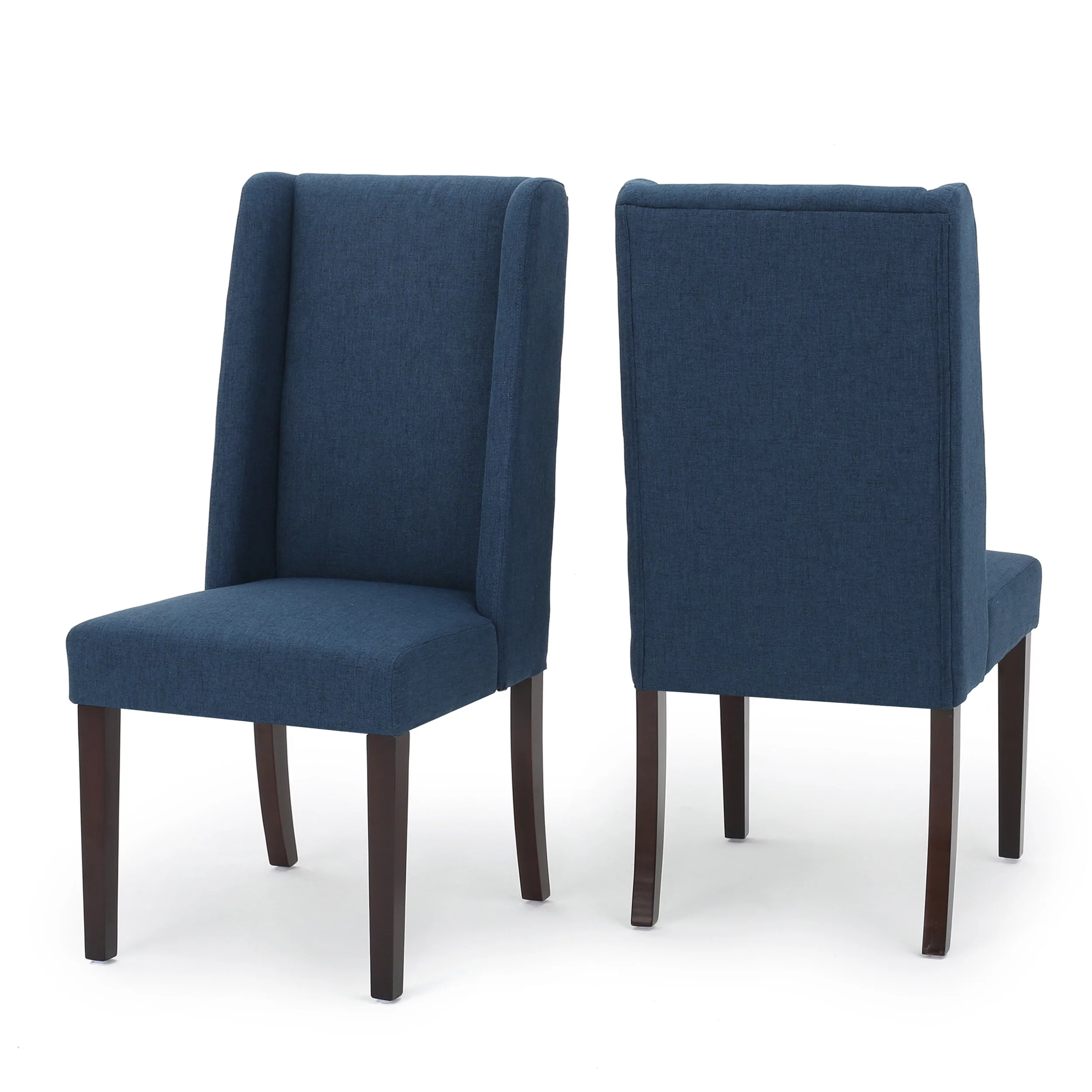 GDF Studio Cline Contemporary Fabric Wingback Dining Chair, Set of 2, Navy Blue