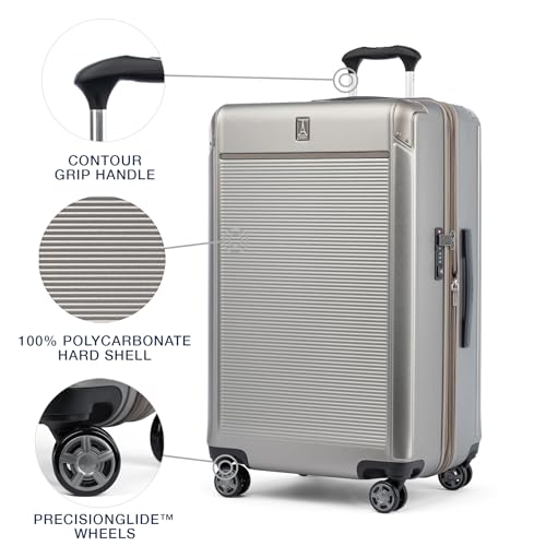 Travelpro Platinum Elite Hardside Expandable Carry on Luggage, 8 Wheel Spinner, TSA Lock, Hard Shell Polycarbonate Suitcase, Metallic Sand, Compact Carry on 20-Inch