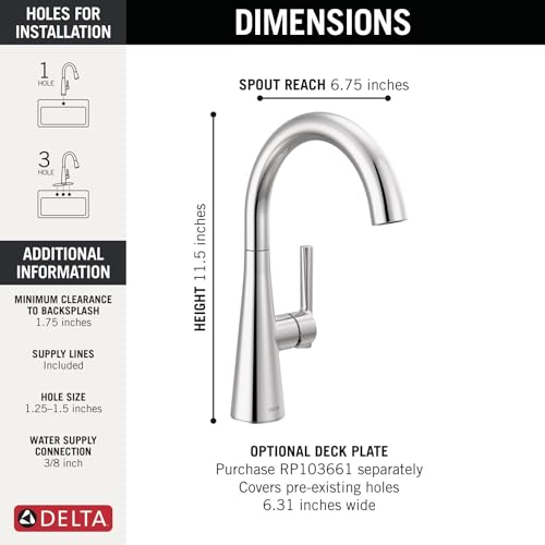 Delta Modern Oil Rubbed Bronze Single Hole Bar Sink Faucet, Single Handle Prep Sink Faucet, Venetian Bronze 14882LF-RB