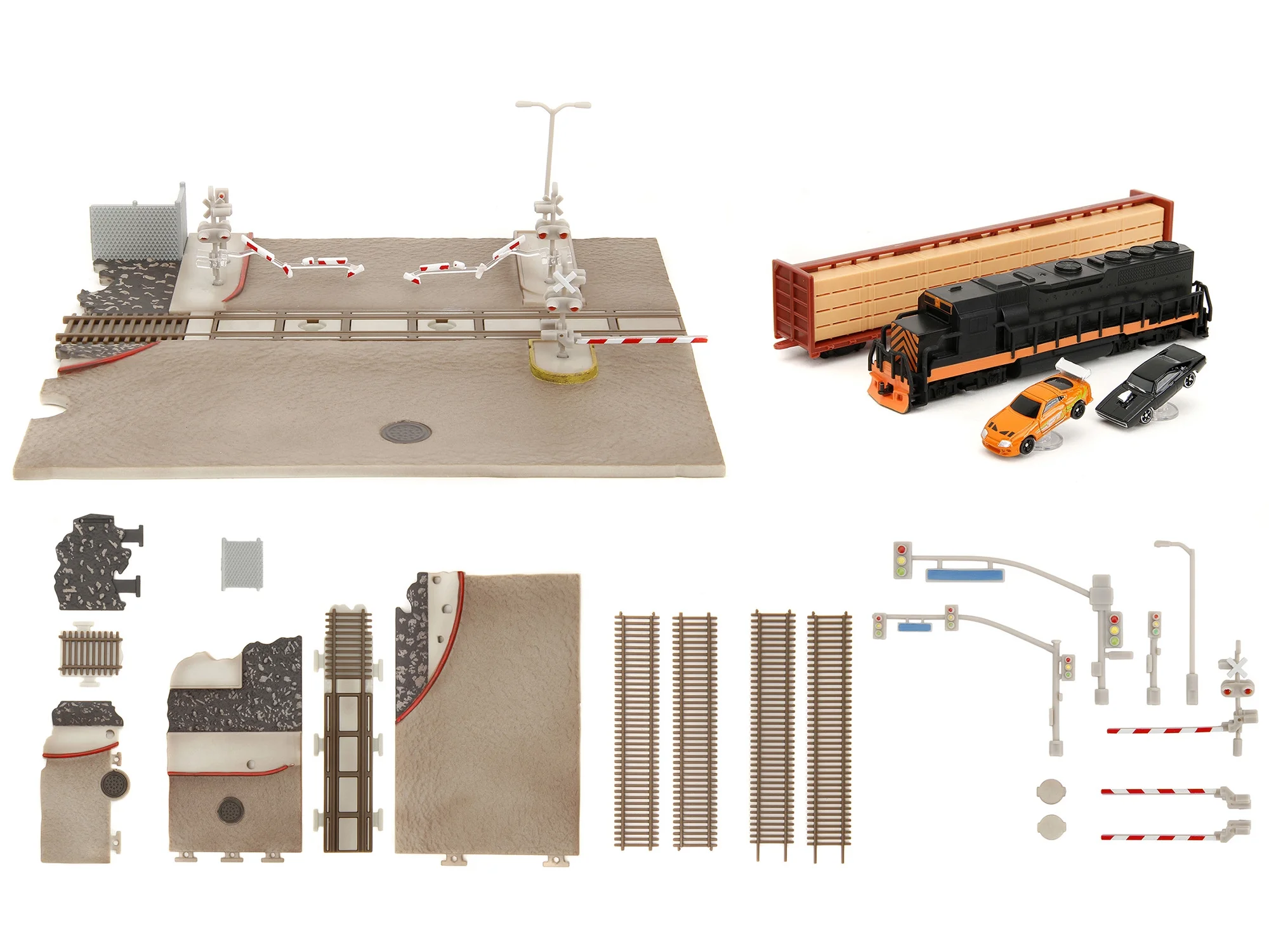 Jada  Fast & Furious Final Race Diorama with Toyota Supra & Dodge Charger Nano Scene Series Model, Orange & Black