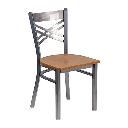 Flash Furniture HERCULES Series Clear Coated ''X'' Back Metal Restaurant Chair - Cherry Wood Seat