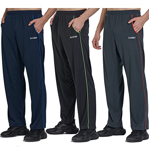 Mens Sweatpants with Zipper Pockets Open Bottom Athletic Pants for Workout,Running,Training,Jogging,Gym