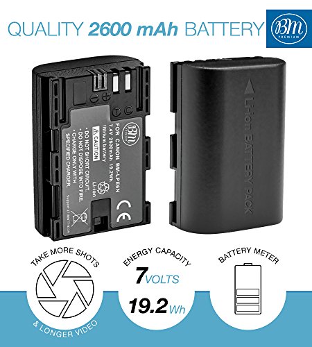 BM Premium 4 Pack of LP-E6N High Capacity Batteries for Canon EOS R, EOS 60D, EOS 70D, EOS 80D, EOS 90D, EOS 5D II, EOS 5D III, EOS 5D IV, EOS 5Ds, EOS 6D II, EOS 7D, EOS 7D Mark II, XC10 XC15 Cameras