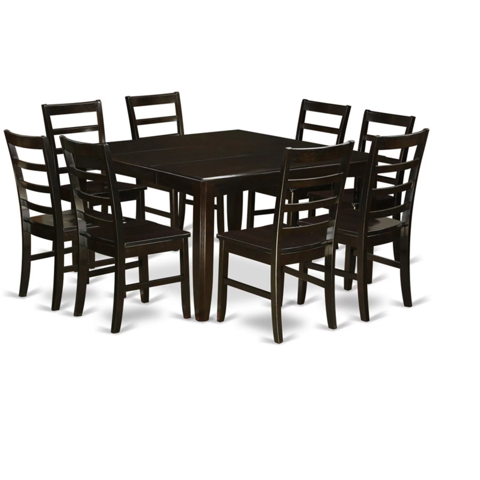Dining Room Set-Square Dining Table With Leaf And 8 Dining Chairs-Finish:Cappuccino,Number of Items:9,Shape:Square,Style:Wood Seat