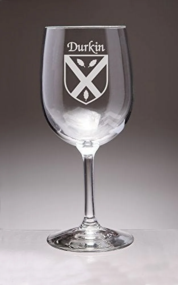 Durkin Irish Coat of Arms Wine Glasses - Set of 4 (Sand Etched)