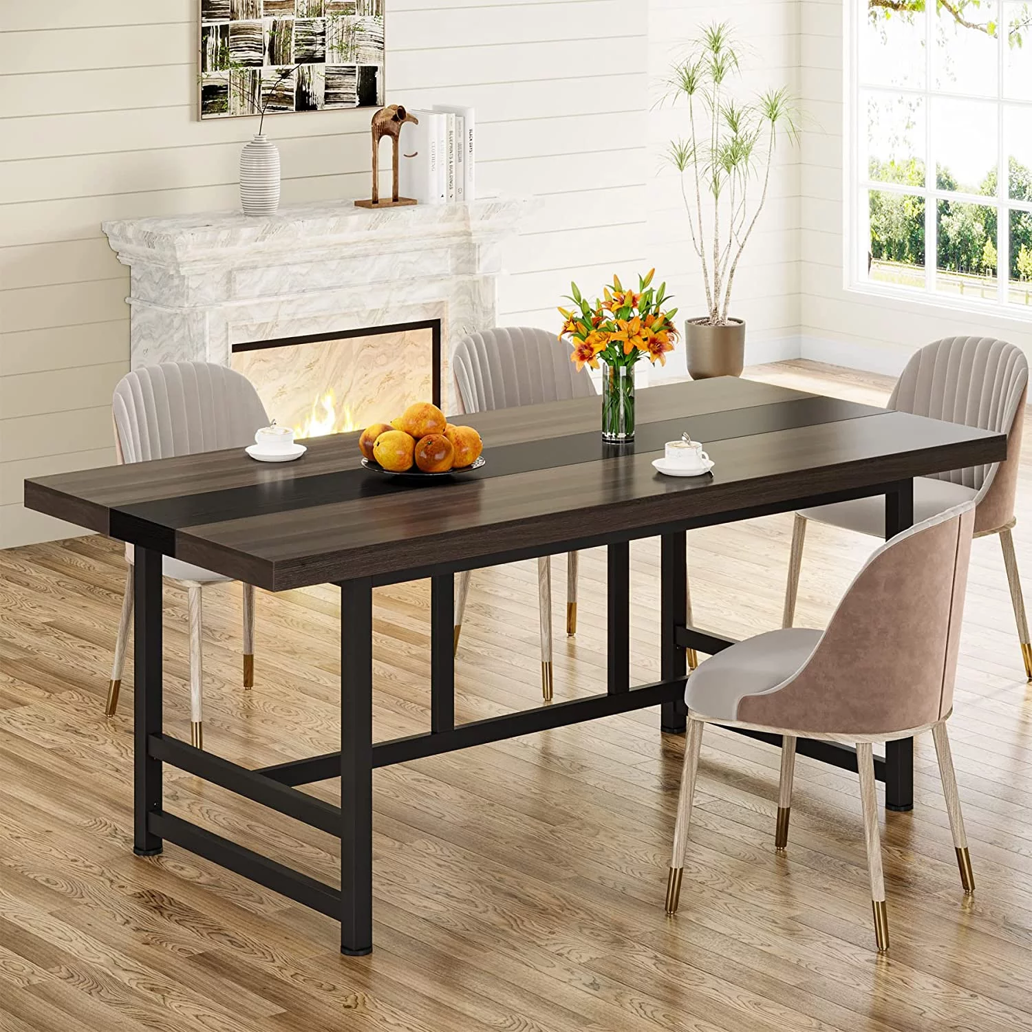 Tribesigns 70” Dining Table: Large Rectangular Wood Kitchen Table for Families and Parties – Seats 6-8