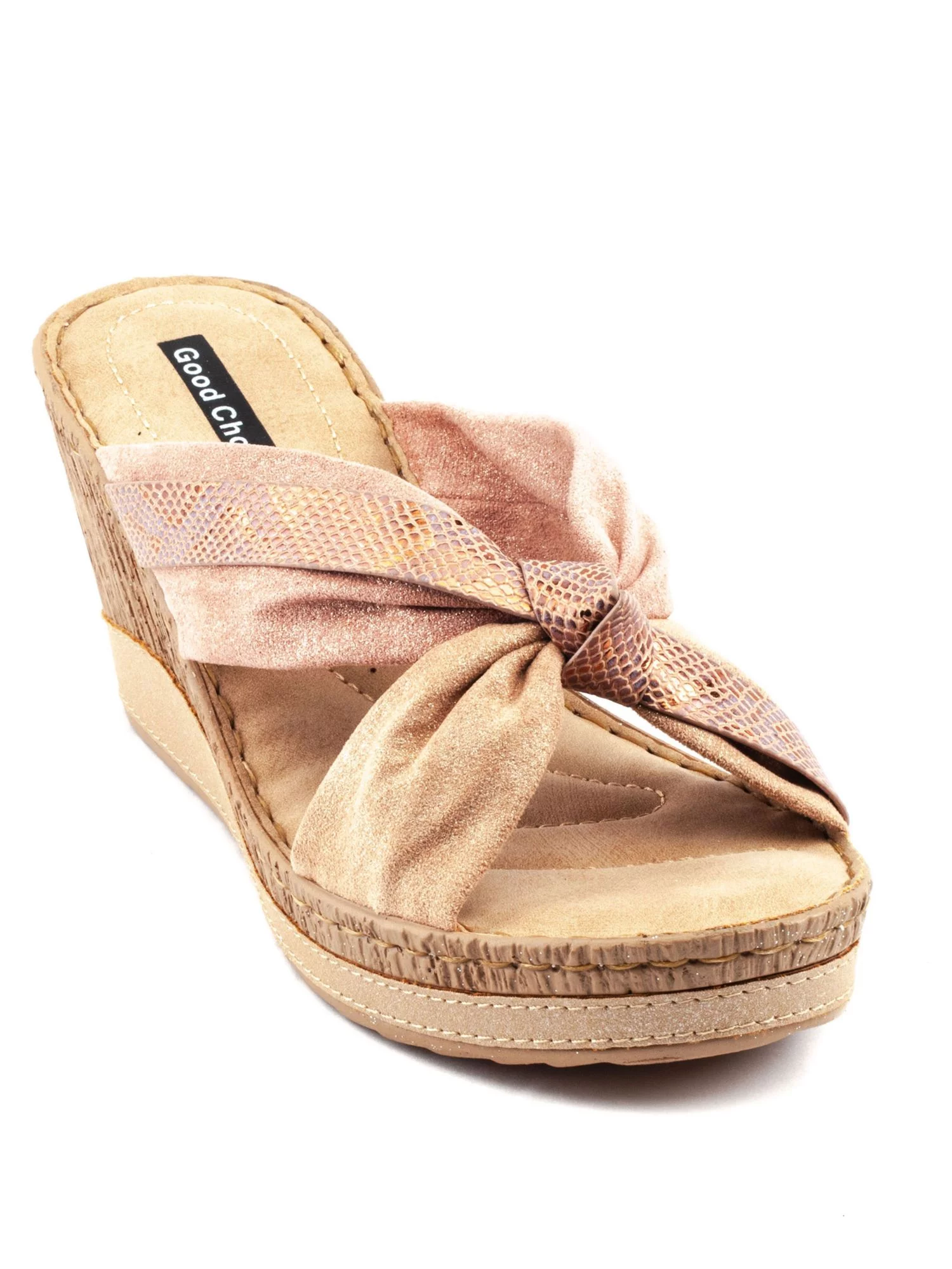 GOOD CHOICE Womens Blush Pink Mixed Media Snake Print Strap 1