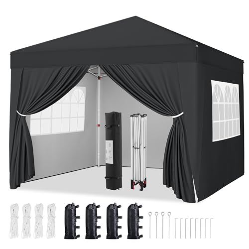 Yaheetech 10x10 Pop Up Canopy with 4 Removable Sidewalls, Portable Enclosed Instant Tent, Waterproof Outdoor Tent, Beach Sun Shelter with 4 Sandbags, 12 Stakes & 4 Ropes, White
