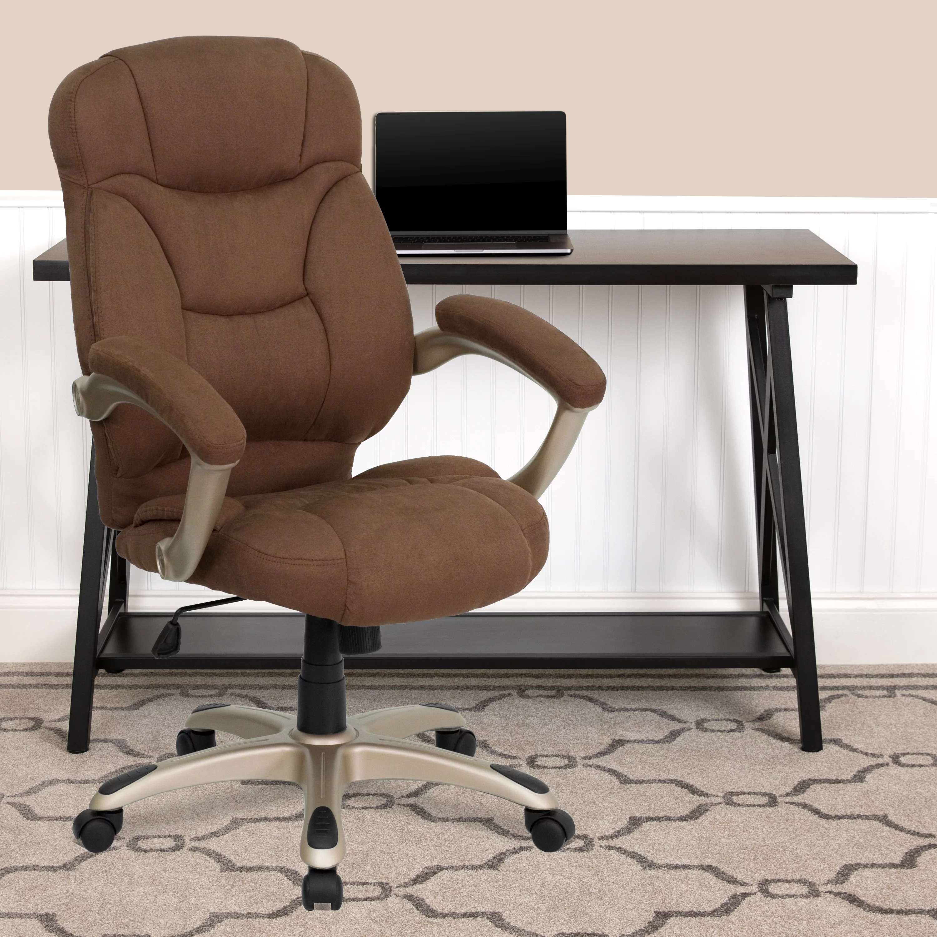 Emma + Oliver High Back Brown Microfiber Executive Swivel Ergonomic Office Chair with Arms
