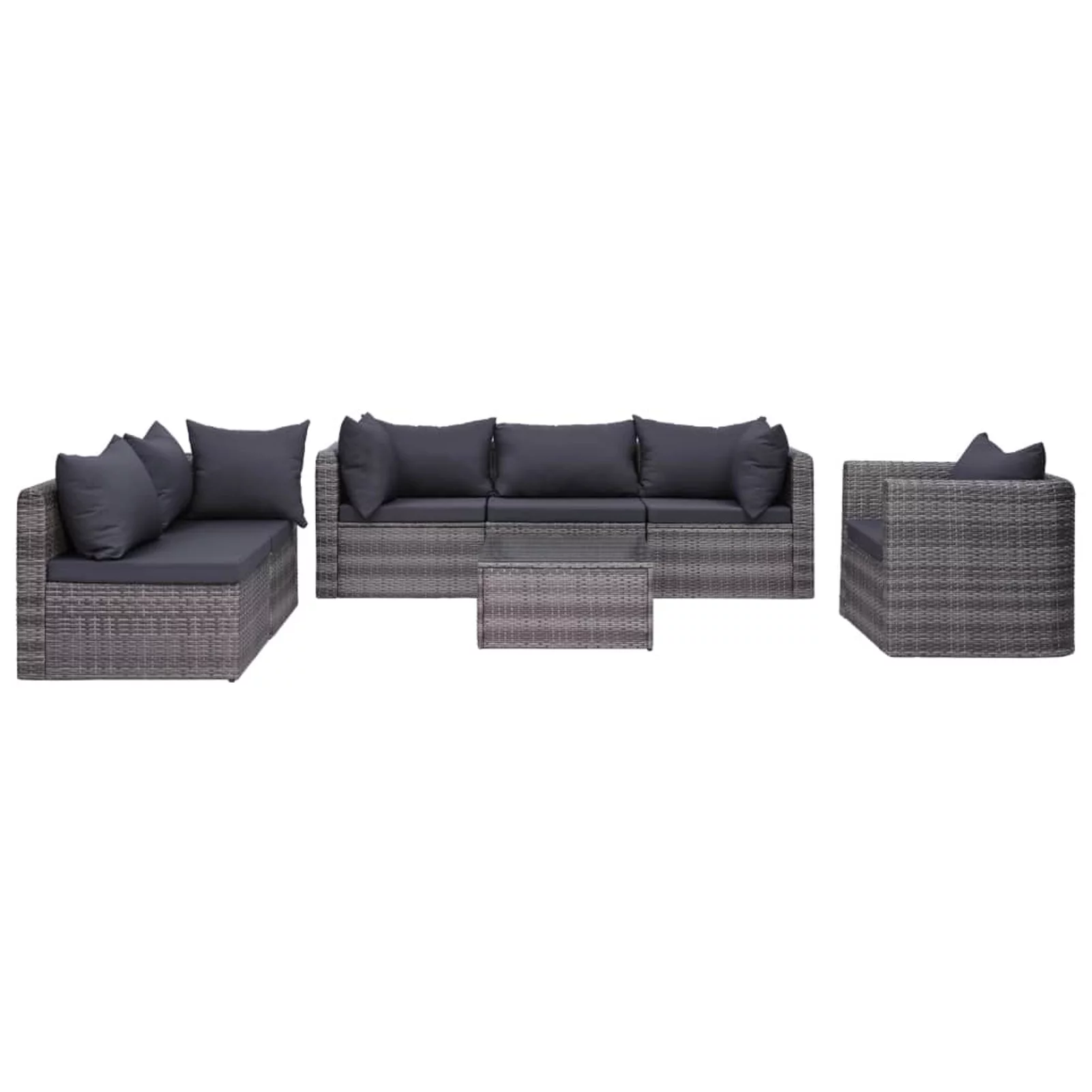 Anself 7 Piece Patio Sofa Set with Cushions 3 Corner Sofas, 2 Center Sofa, Single Sofa and Coffee Table Conversation Set Poly Rattan Gray Outdoor Sectional Set for Garden, Balcony, Yard, Deck