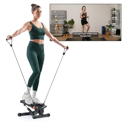 Sunny Health & Fitness Mini Stepper for Exercise at Home, Stair Step Workout Machine with Resistance Band and Over 300lb Weight Capacity, Optional Twist Motion and Free SunnyFit App Connection