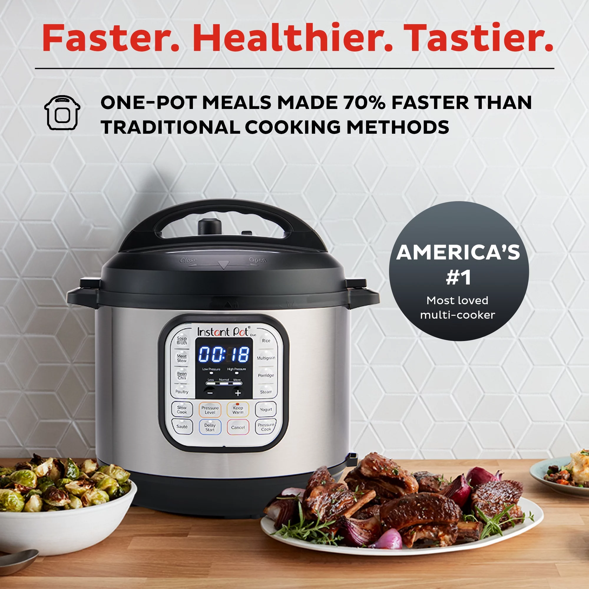 Duo 7-in-1 Electric Pressure Cooker, Slow Cooker, Rice Cooker, Steamer, Sauté, Yogurt Maker, Warmer & Sterilizer, Includes Free App with over 1900 Recipes, Stainless Steel, 8 Quart