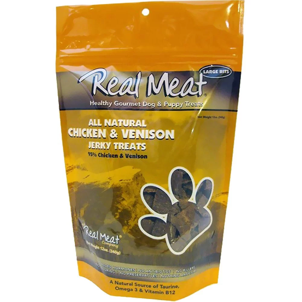 Real Meat Chicken & Venison Jerky Dog Treats 12 Ounce