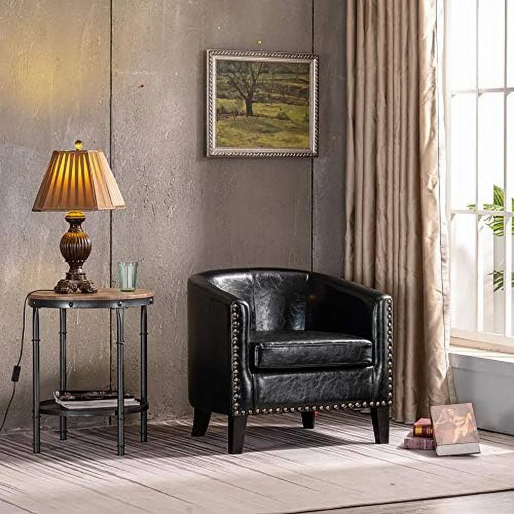 TJUNBOLIFE Elegant Barrel Chairs Set of 2  Faux Leather Bucket Chairs Accent Chairs for Living Room  Upholstered Tub Chairs Fireside Charis Corner Chairs in Antique Style for Bedroom/Offi