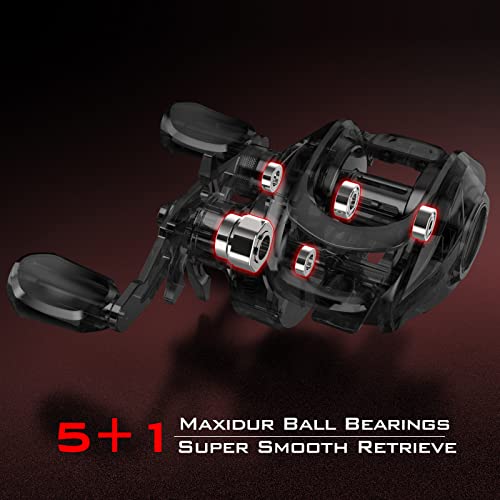 KastKing Brutus Baitcasting Fishing Reel, Graphite Frame, 7.2:1 Gear Ratio, 5+1 Shielded Stainless-Steel Ball Bearings,10 Button Magnetic Braking System, 17.6LB Carbon Fiber Drag, Aluminum Handle