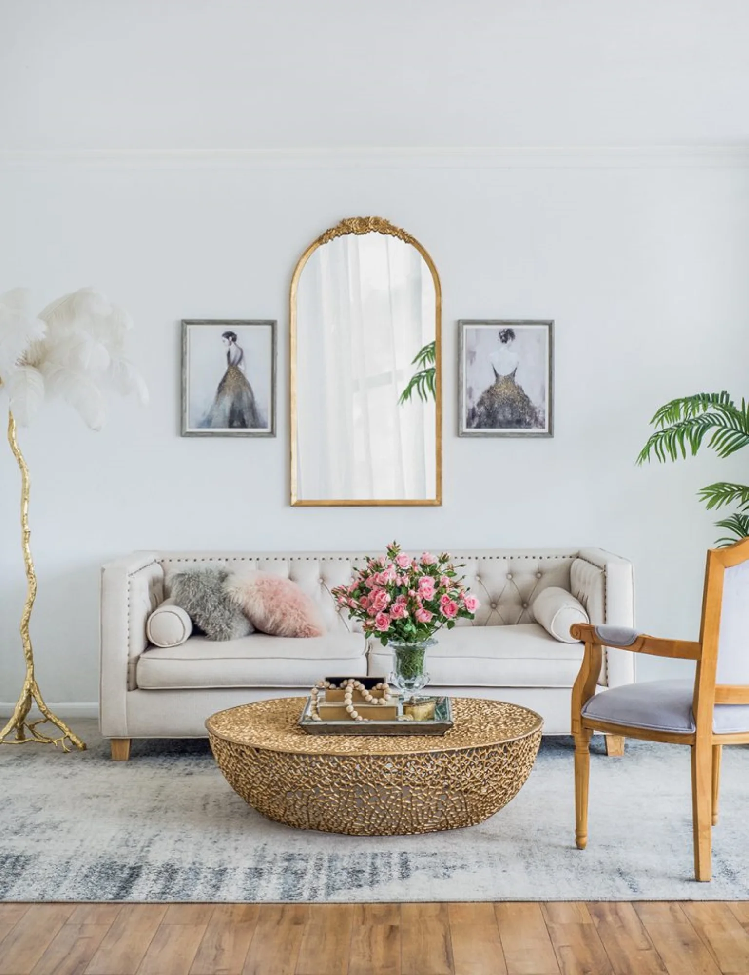 CC Home Furnishings Floral Crest Wooden Floor Mirror - 4.25