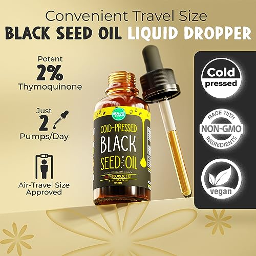 MAJU Black Seed Oil - 3 Times Thymoquinone, Cold-Pressed, 100% Turkish Black Cumin Seed Oil, Liquid Pure Blackseed Oil, Glass Bottle, 8 oz