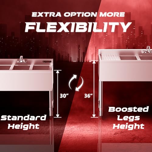 DuraSteel 3 Compartment Under Bar Sink - CEC & NSF 304 Stainless Steel 3 Bay Utility Sink with No Lead Faucet - 60