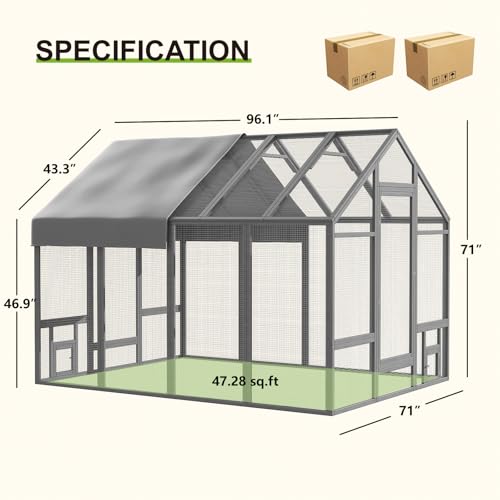 Large Wood Chicken Coop with Nesting Box, Wooden Chicken Coop with Run, Outdoor Walk-in Poultry Cage with Weatherproof Cover, Chicken House for Outside Farm Backyard