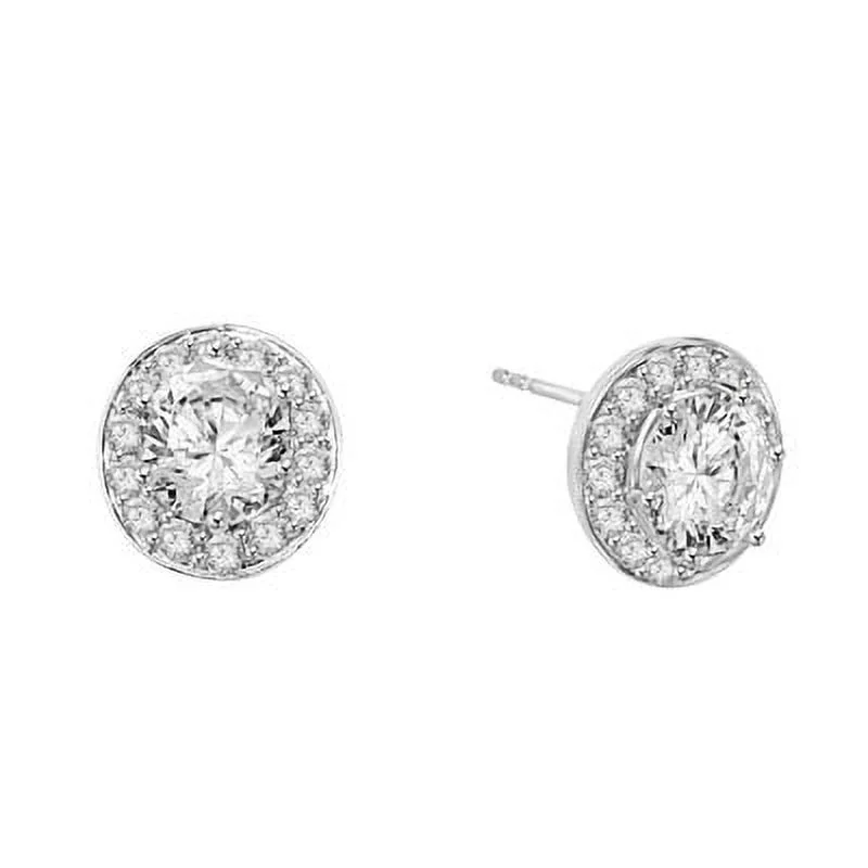 Prong Set Designer Earrings with Simulated Oval Cut Diamond with Round Brilliant Melee by Diamond Essence set in Sterling Silver