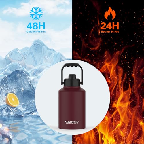 1 Gallon Water Bottle Insulated(Cold for 48 Hrs),BPA Free&Leak Proof,128oz Stainless Steel Water Jug,Big thermo,Large Water Bottle with Handle for Gym,Hiking,Camping&Travel,Black