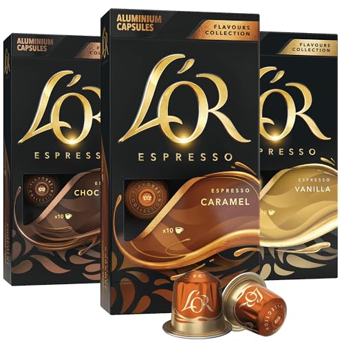 L'OR Espresso Capsules, 30 Count Variety Pack Vanilla/Chocolate/Caramel, Single-Serve Aluminum Coffee Capsules Compatible with the L'OR BARISTA System & *Nespresso Original Machines