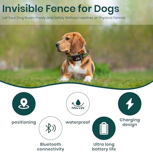 Upgraded GPS Dog Fence & Tracking Collar System - No Subscription Required, Customizable Boundaries via App, Waterproof Rechargeable Collar with Remote Training, 1-Minute Setup, Long Battery Life