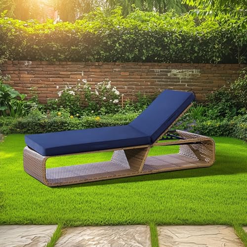 Chaise Lounge Cushions Outdoor, Waterproof Lounge Chair Cushion, 72x 21x 3 Inch Outdoor Chair Cushions with Ties, High-Density Foam Patio Lounge Chair Pads for Lawn, Pool & Beach, Navy