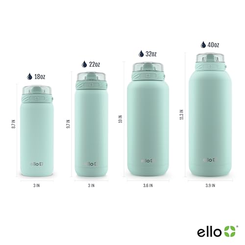 Ello Cooper 32oz Stainless Steel Water Bottle with Straw and Carry Handle, Double Walled and Vacuum Insulated Metal, Leak Proof Locking Lid with Soft Silicone Spout, Reusable, BPA Free, Yucca