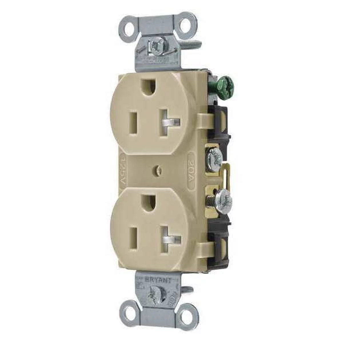 ZoroSelect Receptacle, 20 A Amps, 125V AC, Flush Mount, Standard Duplex Outlet, 5-20R, Ivory
