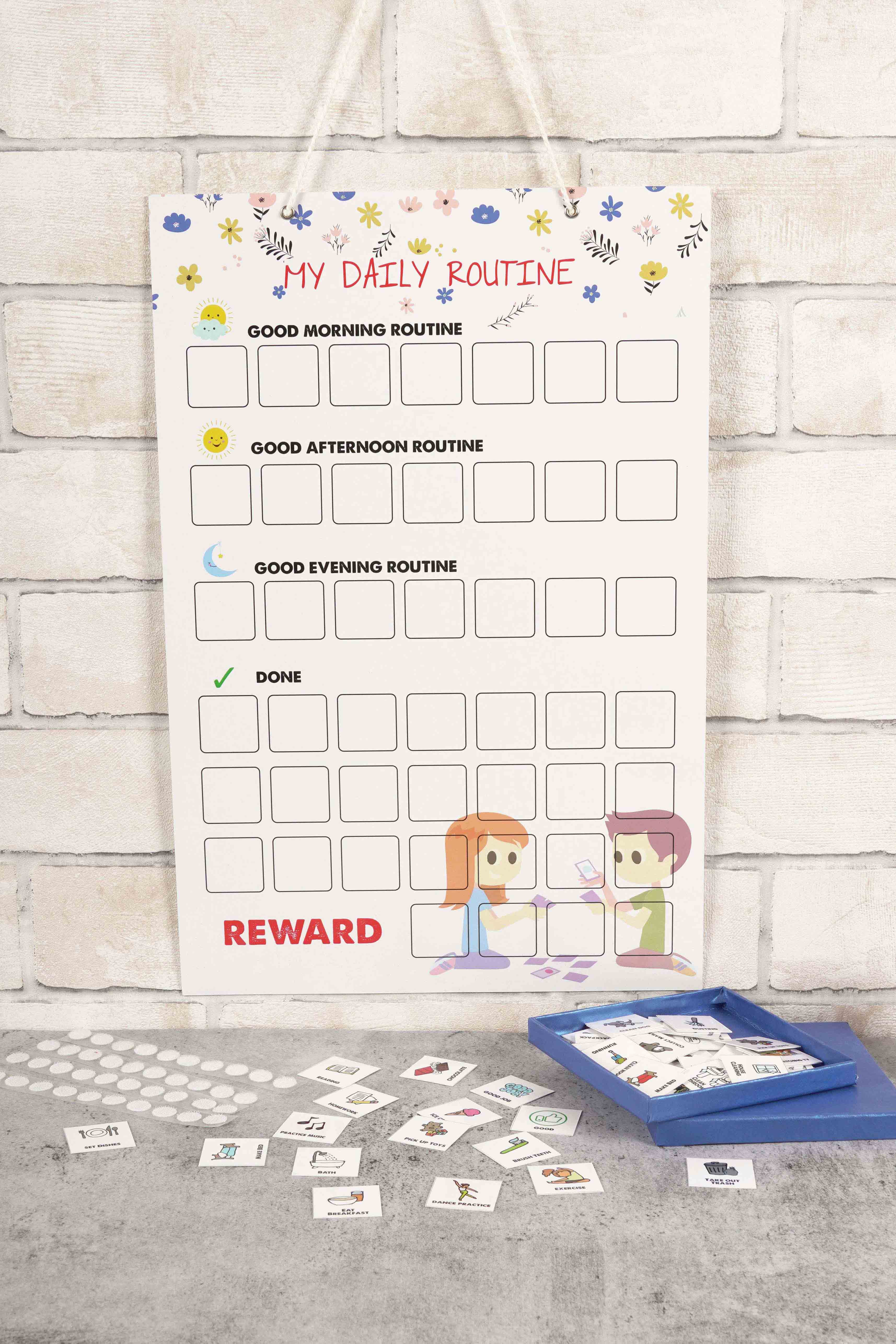 Inkdotpot Kids Daily Responsibility Checklist, Hanging Chore Chart- Childrens Job Poster- Morning/Evening Daily Routine- Daily Task List-BVZ