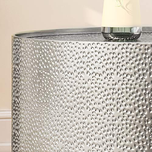 Christopher Knight Home Rache Modern Round Coffee Table with Hammered Iron, Silver, 26. 00” L x 26. 00” W x 17. 00” H & Rache Modern Round Accent Table with Hammered Iron, Silver