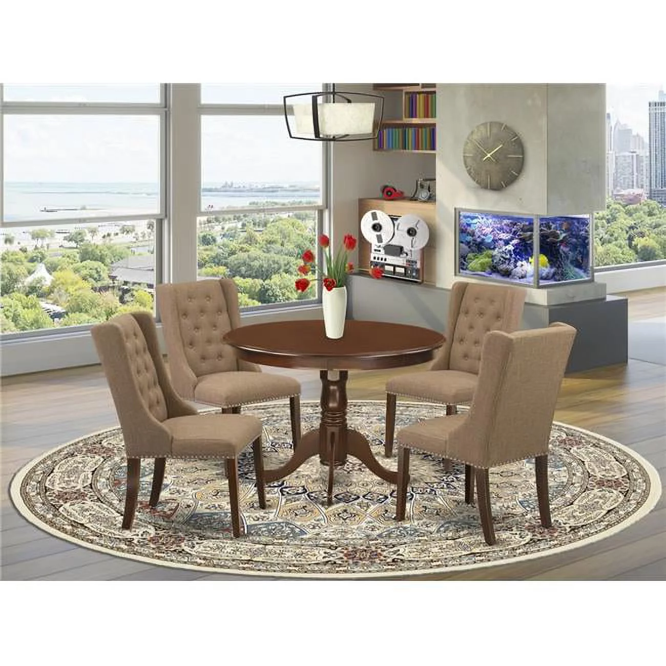 East West Furniture Hartland 5-piece Wood Dining Set in Mahogany/Light Sable