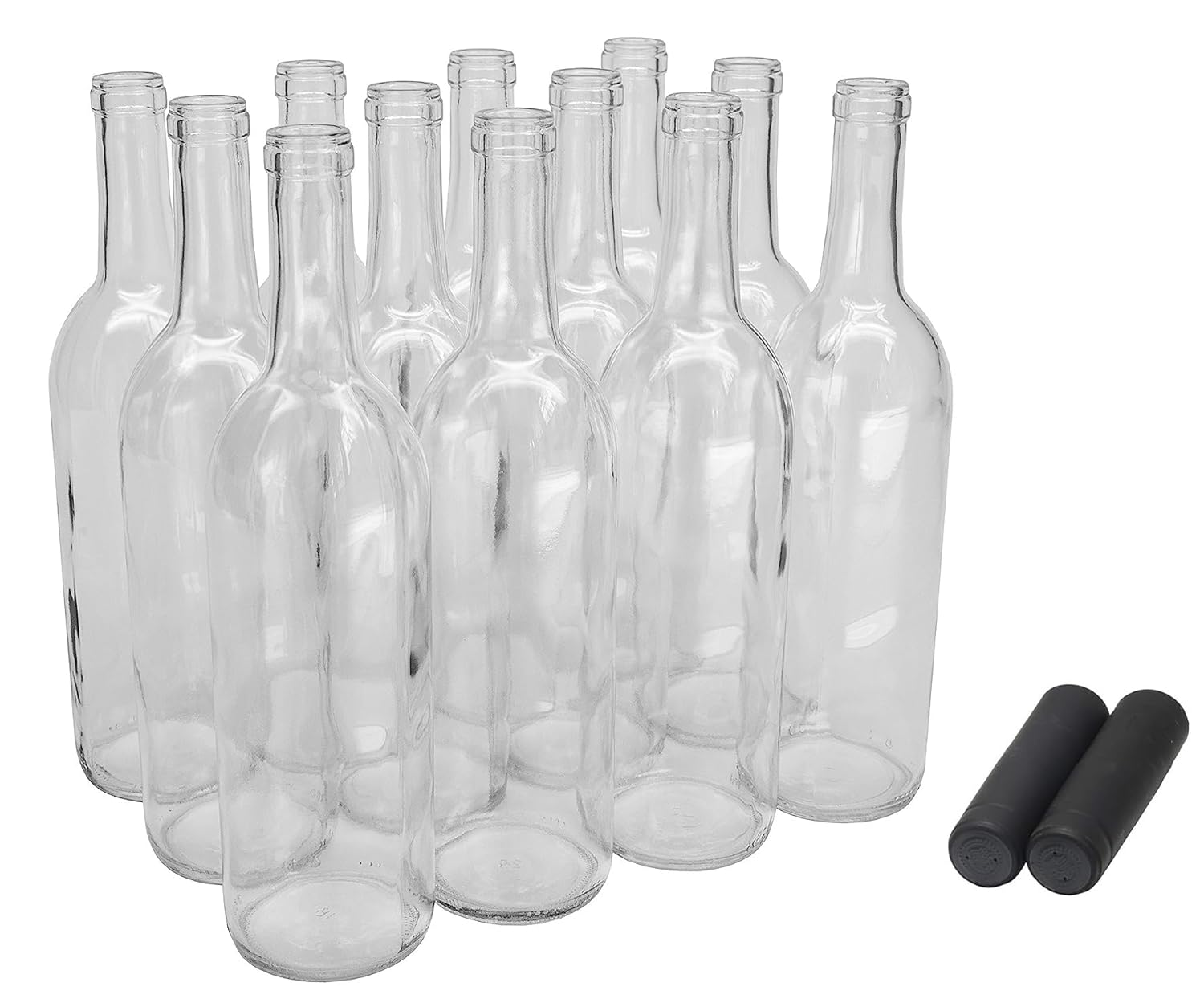 North Mountain Supply 750ml Glass Bordeaux Wine Bottle Flat-Bottomed Cork Finish -Flint/Clear - Case of 12 - with Free PVC Heat Shrink Capsules - Shipped in a Drop-Tested Box!