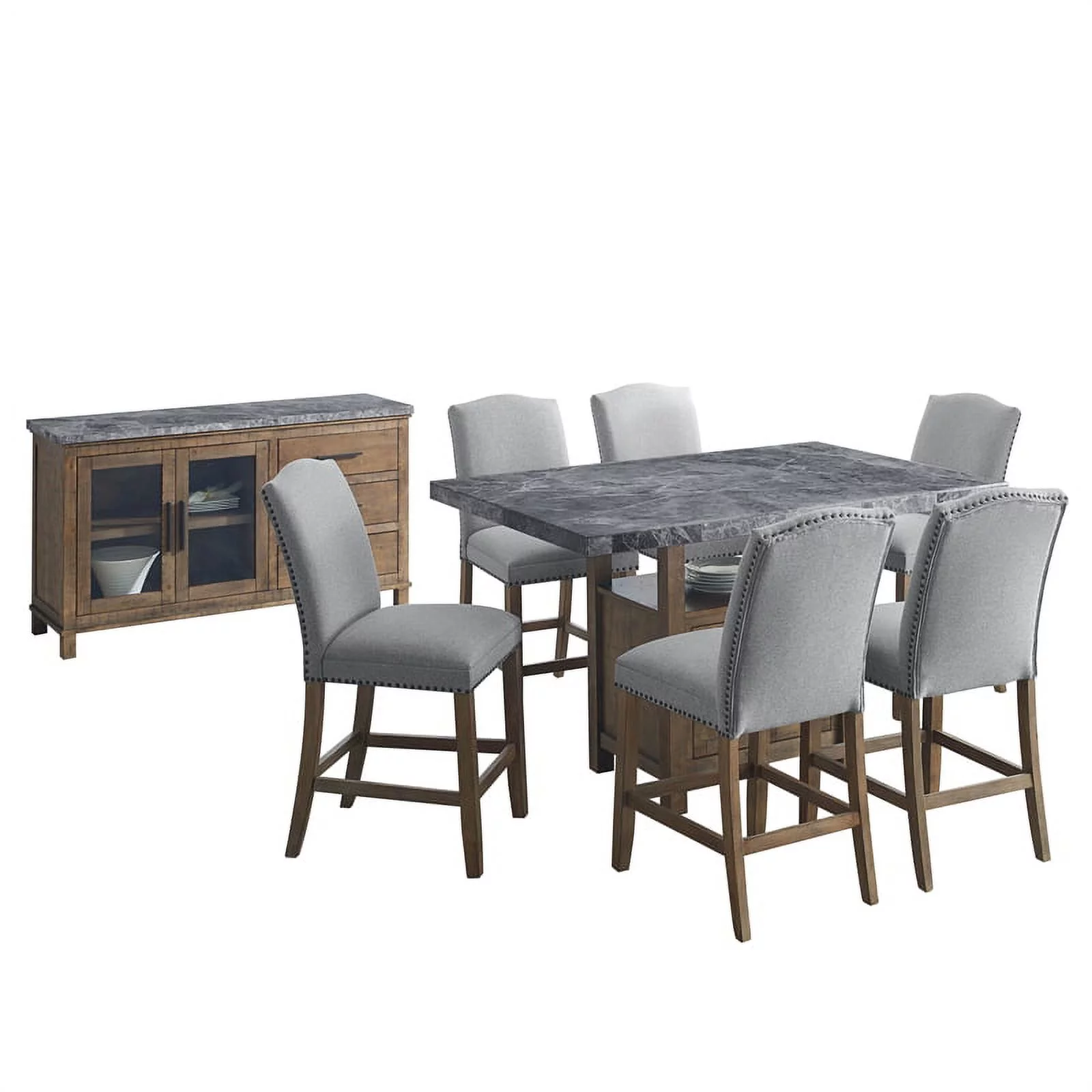 Bowery Hill Transitional Gray Marble Counter 8-Piece Dining Set