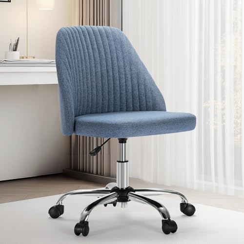 Sweetcrispy Armless Office Chair, Modern Fabric Home Office Desk Chairs with Wheels Adjustable Swivel Task Computer Vanity Seat for Small Spaces