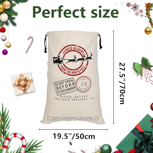 LKITMIUT 6 Pack Santa Sacks - Large Cotton Canvas Gift Bags With Drawstrings - 27.5