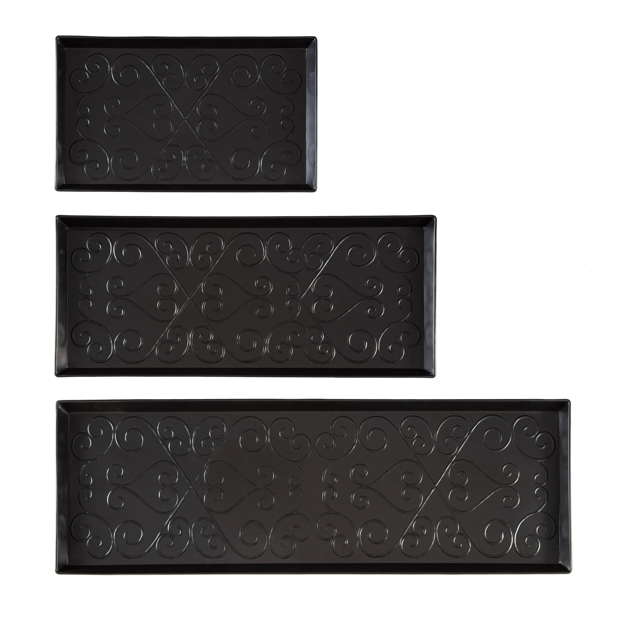 Black Metal Boot Tray with Tan & Black Chevron Coir Insert